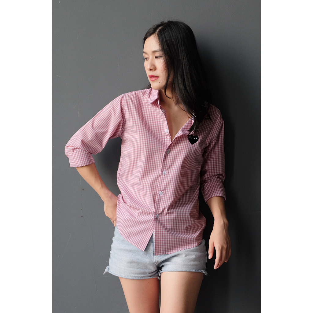 (C24สก็อตชมพูถี่-ใจดำ) [โค้ด WUDVZJ ช้อปครบ 500 ลด 80บ.] ผ้าCotton เสื้อทำงาน เสื้อใส่เที่ยว