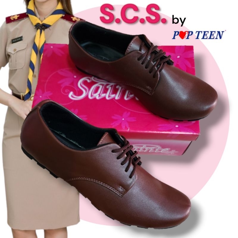 SIZE36-42 รองเท้าลูกเสือครูยี่ห้อs.c.s รหัส23205 ส้นเตี้ย สีน้ำตาล