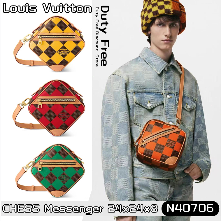 💼LV Bag Louis Vuitton CHESS Messenger Bag หลุยส์วิตตอ✨กระเป๋าสะพายข้าง/กระเป๋าผ้ายีนส์ N40706