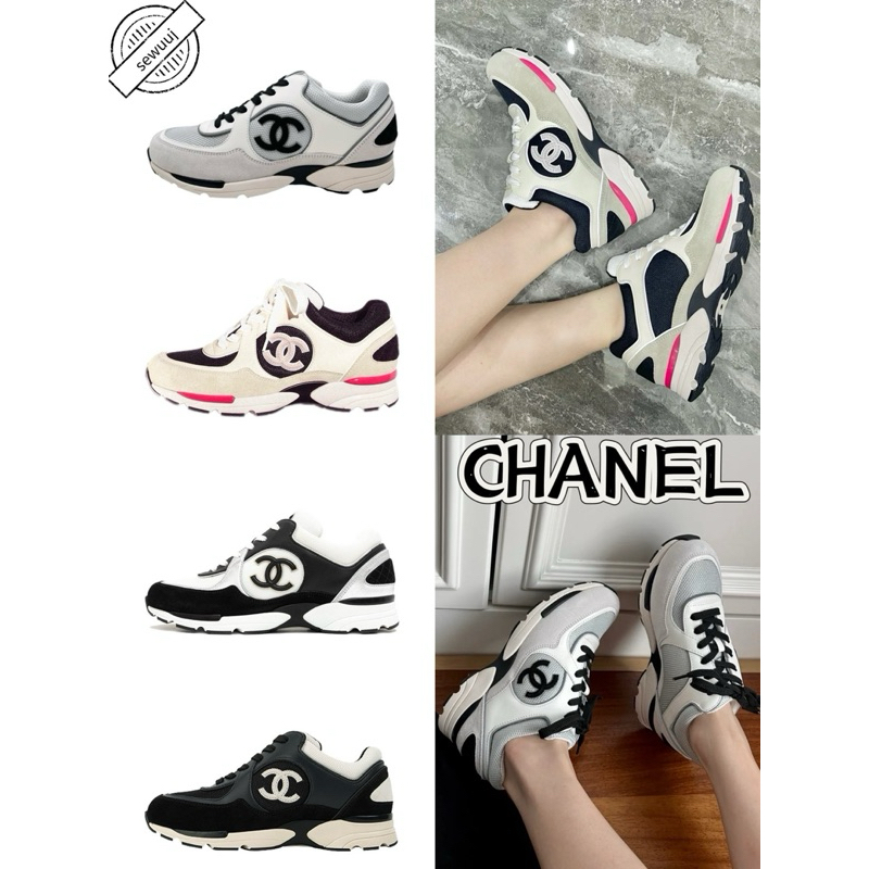 รองเท้ากีฬาลำลองและสะดวกสบาย CHANEL ตาข่ายหนังลูกวัวแท้