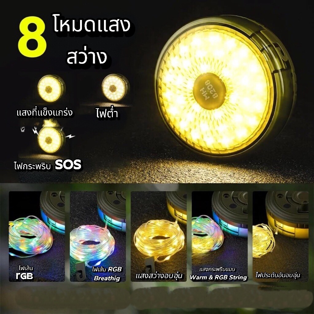 ไฟเส้น LEDไฟเต็นท์ ตั้งแคมป์กลางแจ้ง TYPE-C ชาร์จไฟ สตริง บรรยากาศ มุมมอง โคมไฟ ปีนเขา ไฟฉายตกแต่ง
