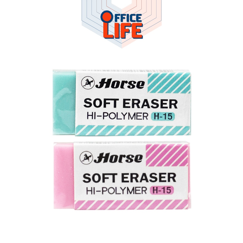 Horse (ตราม้า) ยางลบดินสอ ยางลบ รุ่น H-15 สีพาสเทล HI-POLYMER ( 1 ก้อน / คละสี )