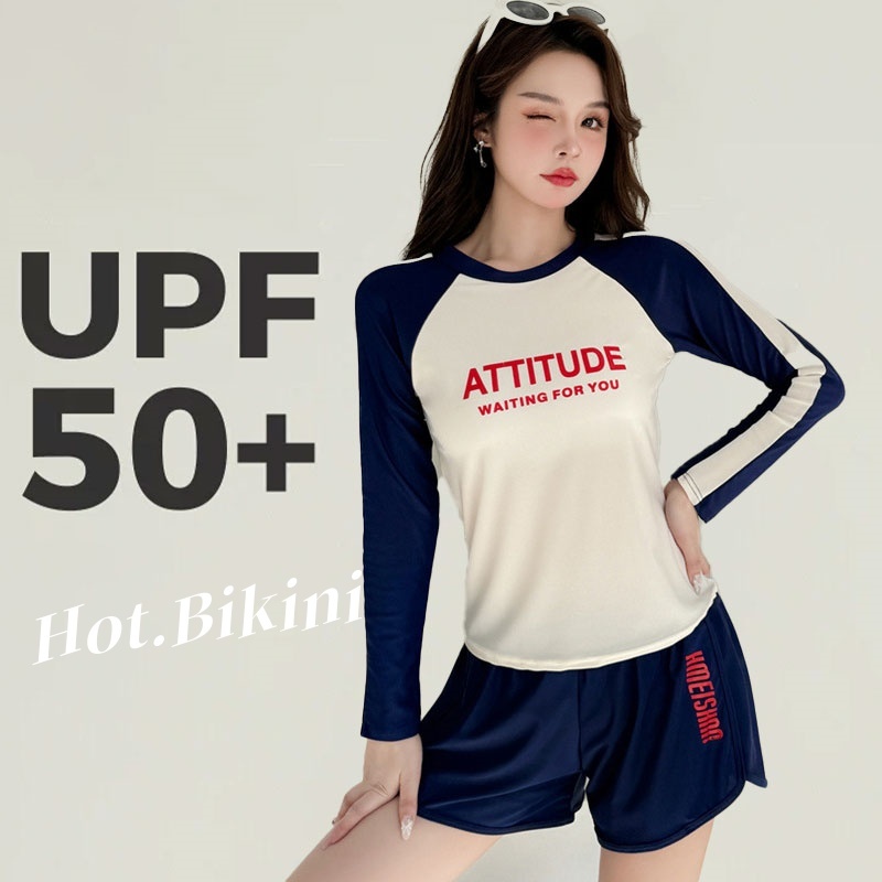 ชุดว่ายน้ำแขนยาว ทูพีช ชุดว่ายน้ำ รุ่นใหม่ กันuv แห้งเร็ว upf50+ เก็บหุ่นเข้าทรง จัดส่งจากประเทศไทย#0334
