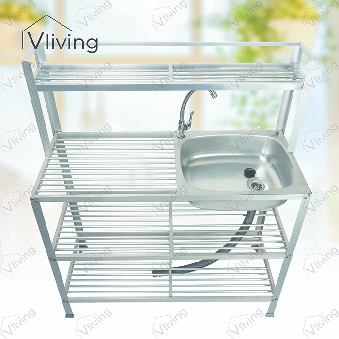 ซิ้งค์ล้างจาน อ่างล้างจานอลูมิเนียม 3ชั้น กลาง มีบน ยาว 1เมตร