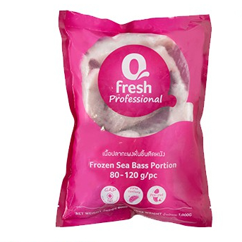 Qfresh เนื้อปลากะพงหั่นชิ้นติดหนัง 1 kg (80-120 กรัม/ชิ้น)