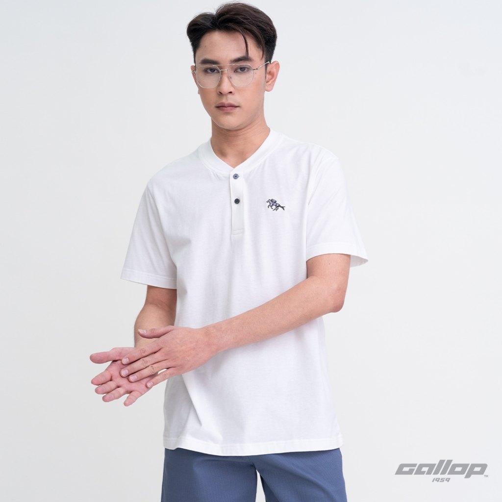 GALLOP : เสื้อยืดคอกระดุม T-SHIRT (Henley neck) รุ่น GT9151 สีขาว / ราคาปรกติ 790.-
