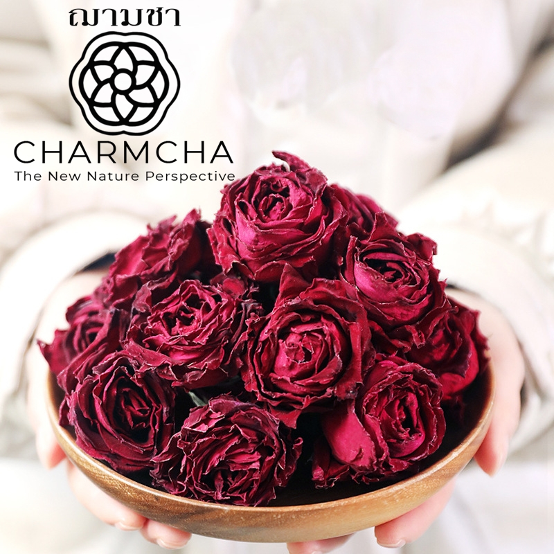 ชากุหลาบคริมสัน (Crimson Rose Tea) ชาตัวหอม ลดความอ่อนล้า คลายเครียด ผิวพรรณ เปล่งปลั่งสดใส ชาดอกไม้ Charmcha กลีบกุหลาบ