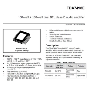 TDA7498E 160W*2 เครื่องขยายเสียงสเตอริโอรองรับโหมด BTL บอร์ดขยายเสียงดิจิตอลกำลังสูง 2.0 HIFI stereo 160W*2 supports BTL