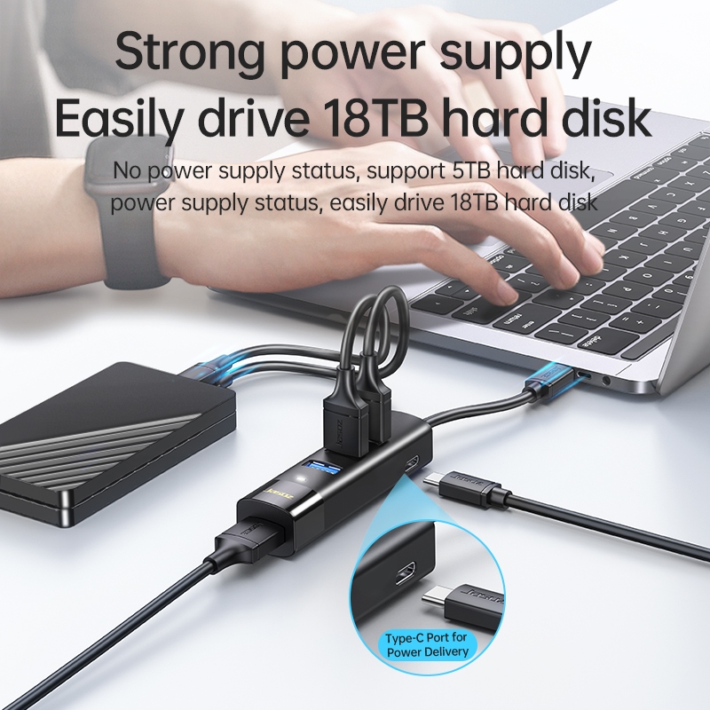 Seamwi USB HUB 4 พอร์ตฮับ USB 3.0 ฮับ USB สำหรับพีซี แล็ปท็อป อุปกรณ์เสริมคอมพิวเตอร์ Type-C Adapter