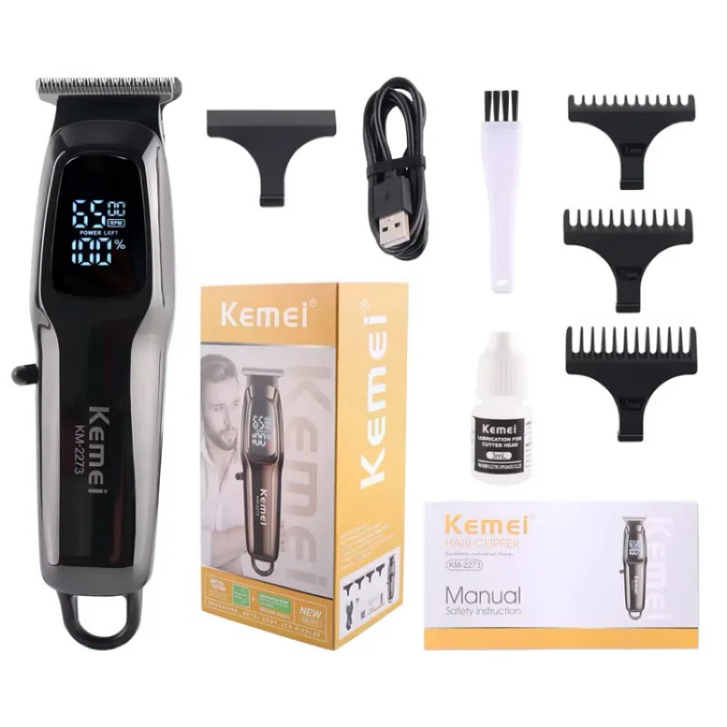 Kemei รุ่นKM2273 ปัตตาเลี่ยนไร้สาย จอLED ตัดผมและกันขอบได้ จับถนัดมือ ฟันคม พร้อมใช้งาน