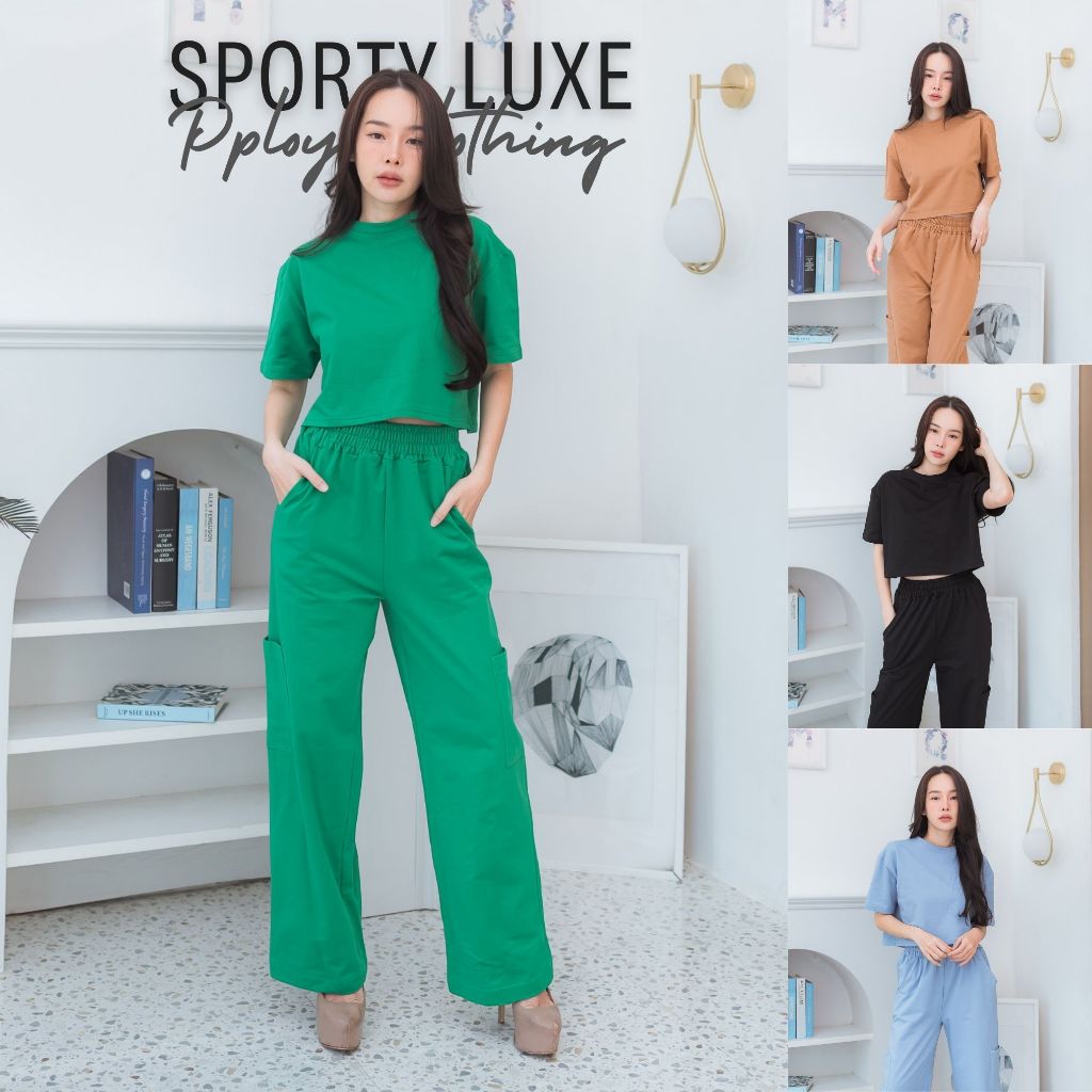 [ ส่งฟรี ชุดเซต 🔥 ] Pploy Clothing เสื้อครอป + กางเกงคาร์โก้ยาว ผ้านิ่ม ใส่สบาย ไม่ร้อน เสื้อครอปผู้