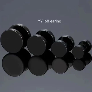 1pcsต่างหู ตุ้มหู จิว ต่างหูผู้ชาย Black Gothic Barbell Earring Fashion Round Plain Men Stud Earring Jewelry - 1 ข้าง