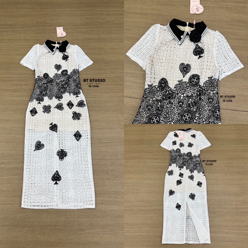 15-1206 เดรสผ้าทอลายปัก