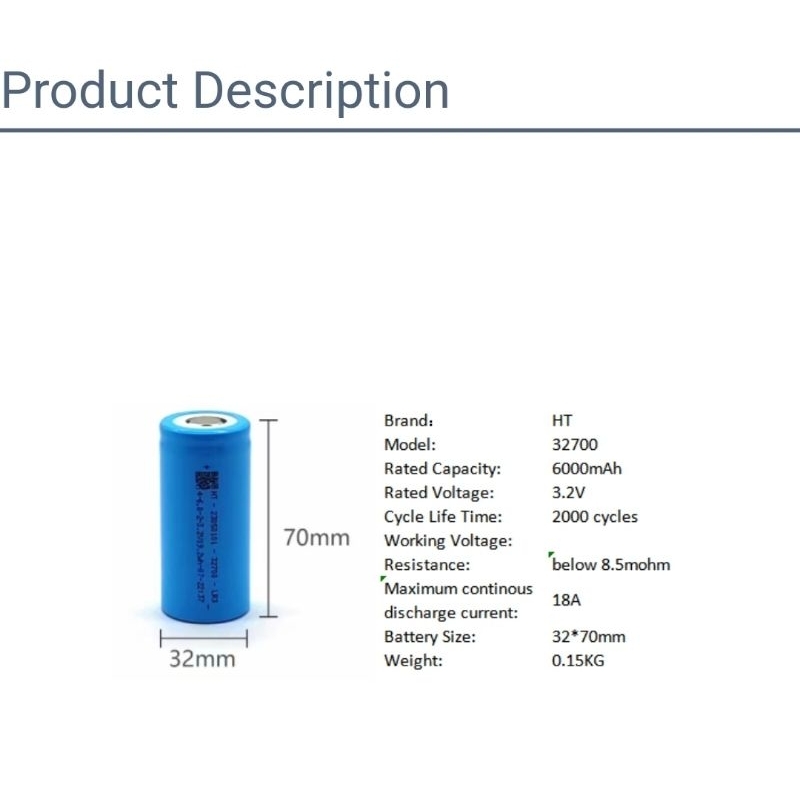 3.2V 6A  Battery lithium lifepo4 (32650/32700)