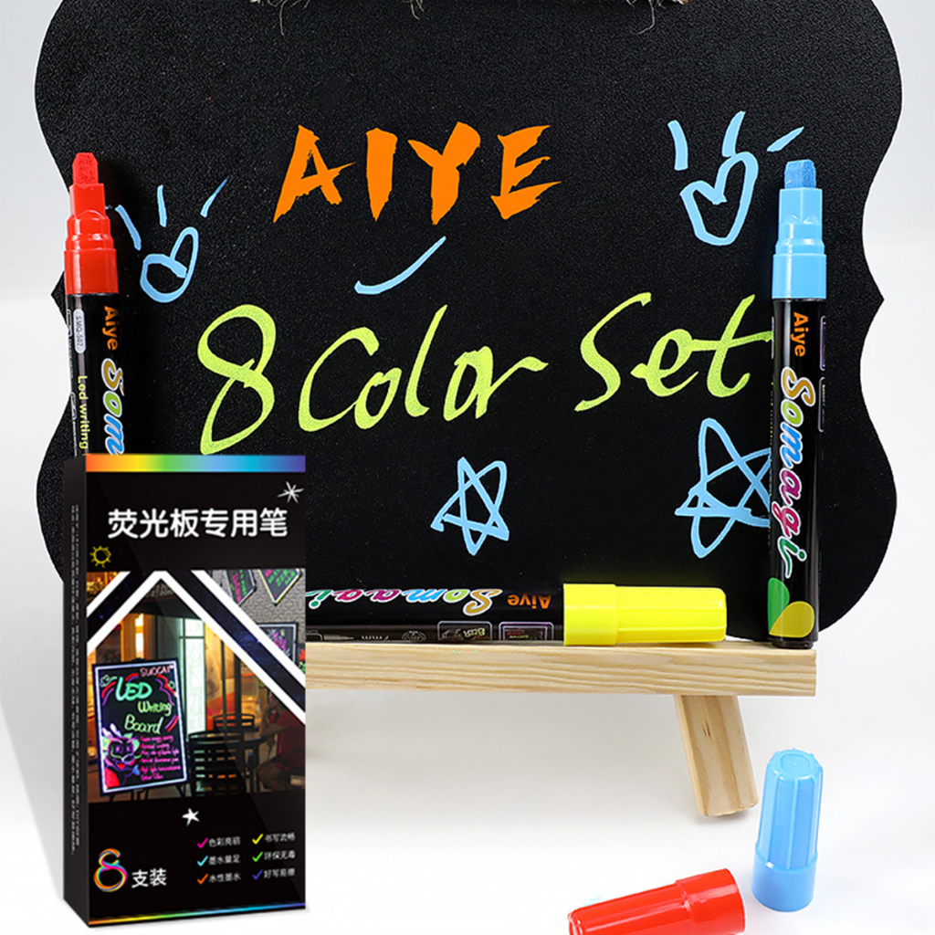 ปากกามาร์กเกอร์ชอล์กเหลว ขนาด7MM 8 ชิ้น ลบได้ สำหรับไวท์บอร์ด และBlackboard มาร์กเกอร์