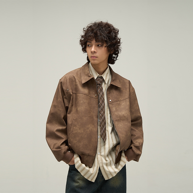 StylePop เสื้อJacket เสื้อแจ็คเก็ตหนังผู้ชาย Jacket BROWN Leather V309