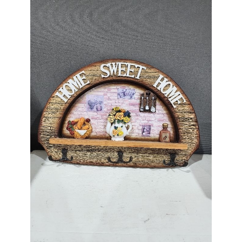 ป้ายไม้แขวน 3 ขอ HOME SWEET HOME