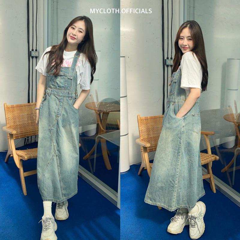 mycloth.officials - เอี๊ยมกระโปรงยีนส์ยาว มีไซส์ใหญ่ สียีนส์ฟอก แต่งเฟด สวยมากกก