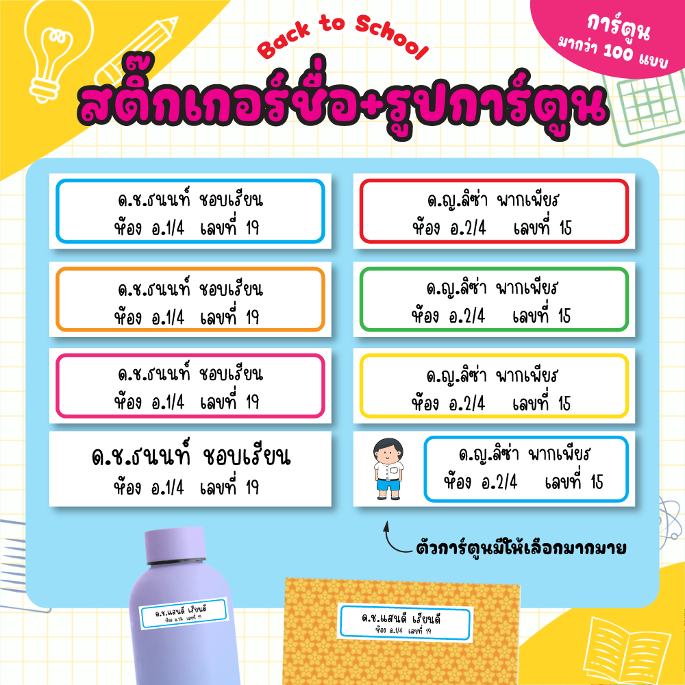 สติ๊กเกอร์ชื่อ หน้าเด็ก รูปการ์ตูน สติ๊กเกอร์ติดสมุด หนังสือ ติดของใช้ กระเป๋า แก้วน้ำ รองเท้า ชื่อลูก PVC กันน้ำ 84ดวง