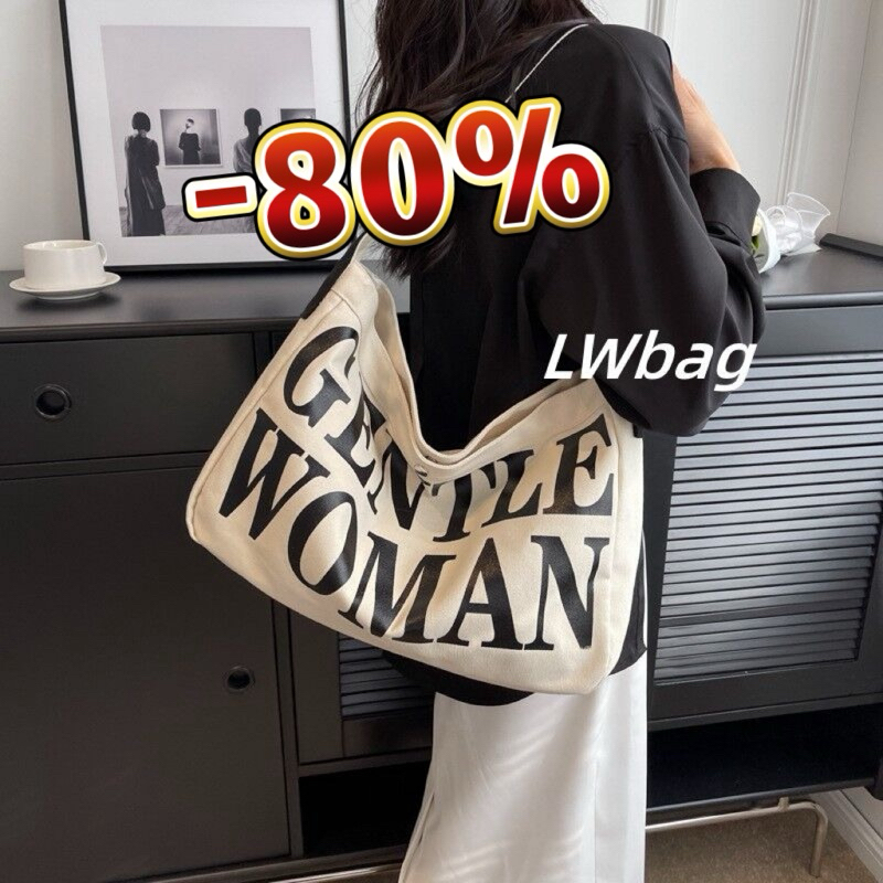 LWbag กระเป๋าสะพายไหล่ จุของได้เยอะ ช้อปปิ้ง น้ําหนักเบา ขนาดใหญ่ นักเรียน พิมพ์ลาย ผ้าใบ แบบพกพา แฟชั่น หลายสี