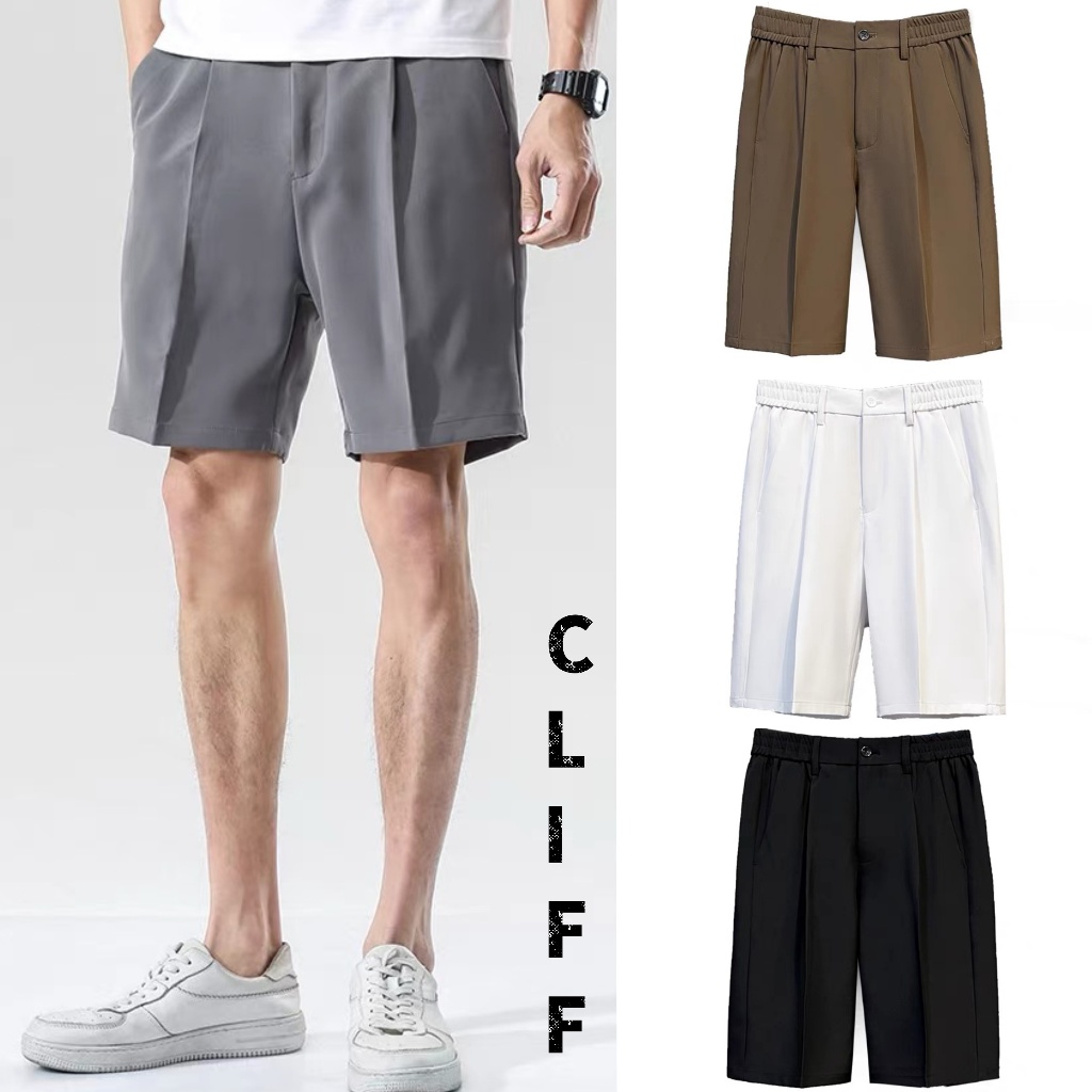 CLIFF กางเกงขาสั้นผู้ชาย กางเกงขาสั้นสูทแฟชั่น กางเกงขาห้าส่วนทรงตรง เหมาะสำหรับธุรกิจลำลอง