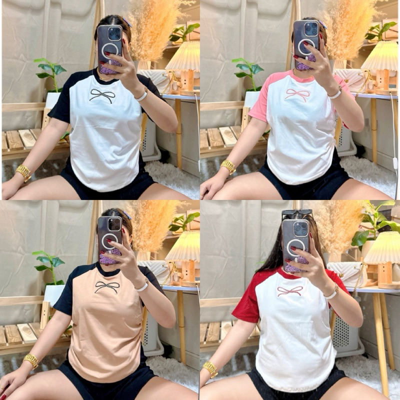60 เสื้อสาวอวบ ปักโบว์ทูโทนพรางหุ่น : อก 34-50