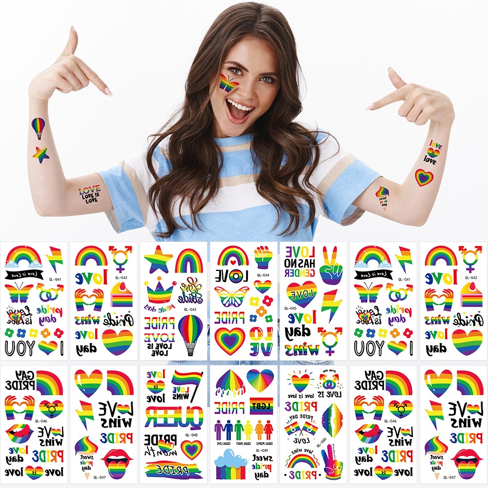 แทคทูสีรุ้ง  60 x 105 mm แทคทู สีรุ้ง รอยสัก ล้างออกได้ Rainbow PRIDE LGBT LGBTQ  LGBTQA Temporary T