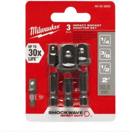 Milwaukee - ชุดอะแดปเตอร์หัวบล็อก 1/4", 3/8", 1/2" แกนหกเหลี่ยม รุ่น 48-32-5033