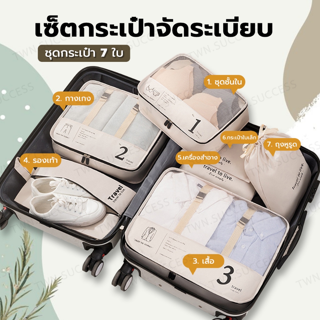 เซ็ตกระเป๋าจัดระเบียบ 7 ใบ กระเป๋าเก็บของ เก็บเสื้อผ้า จัดระเบียบกระเป๋าเดินทาง