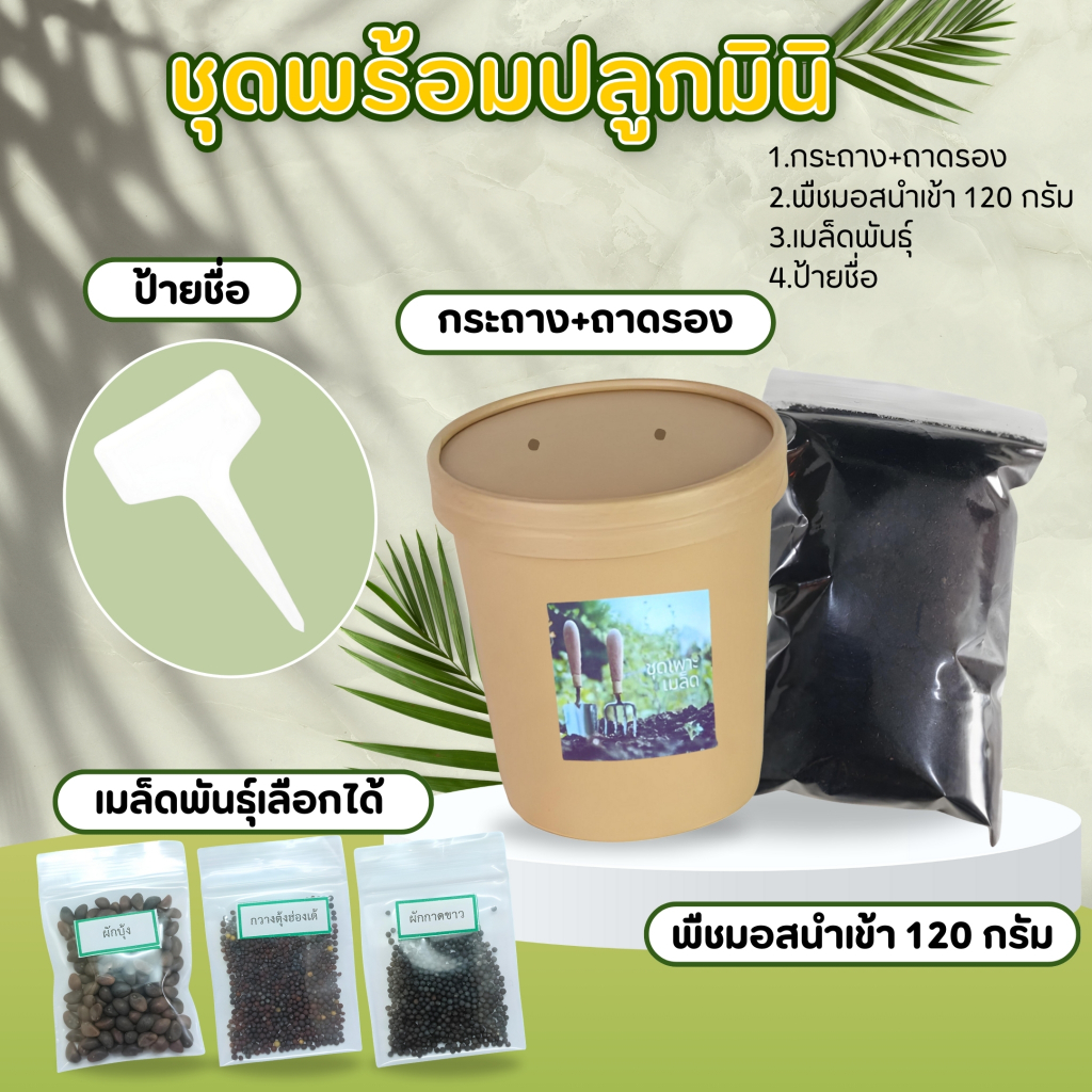 ชุดพร้อมปลูกมินิ ฉีกดินใส่กระถางแล้วโรยเมล็ดได้เลย ใครปลูกไม่เคยงอก ต้องอันนี้เลย งอกแน่นอน