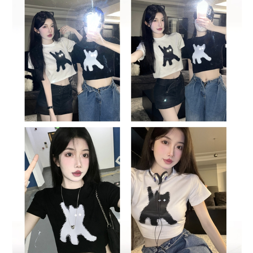 MC168 เสื้อครอป เสื้อครอปสั้น เสื้อยืดผู้หญิง ทรงสลิมฟิต แฟชั่นฤดูร้อน T-shirt ส่งตรงเวลา