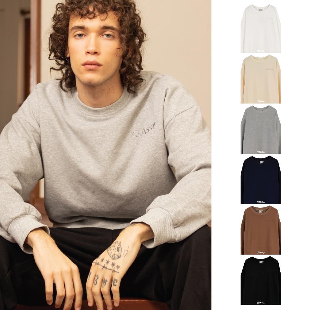 Classy - เสื้อสเวตเตอร์ แขนยาว ปักโลโก้ รุ่น Sweater Classy