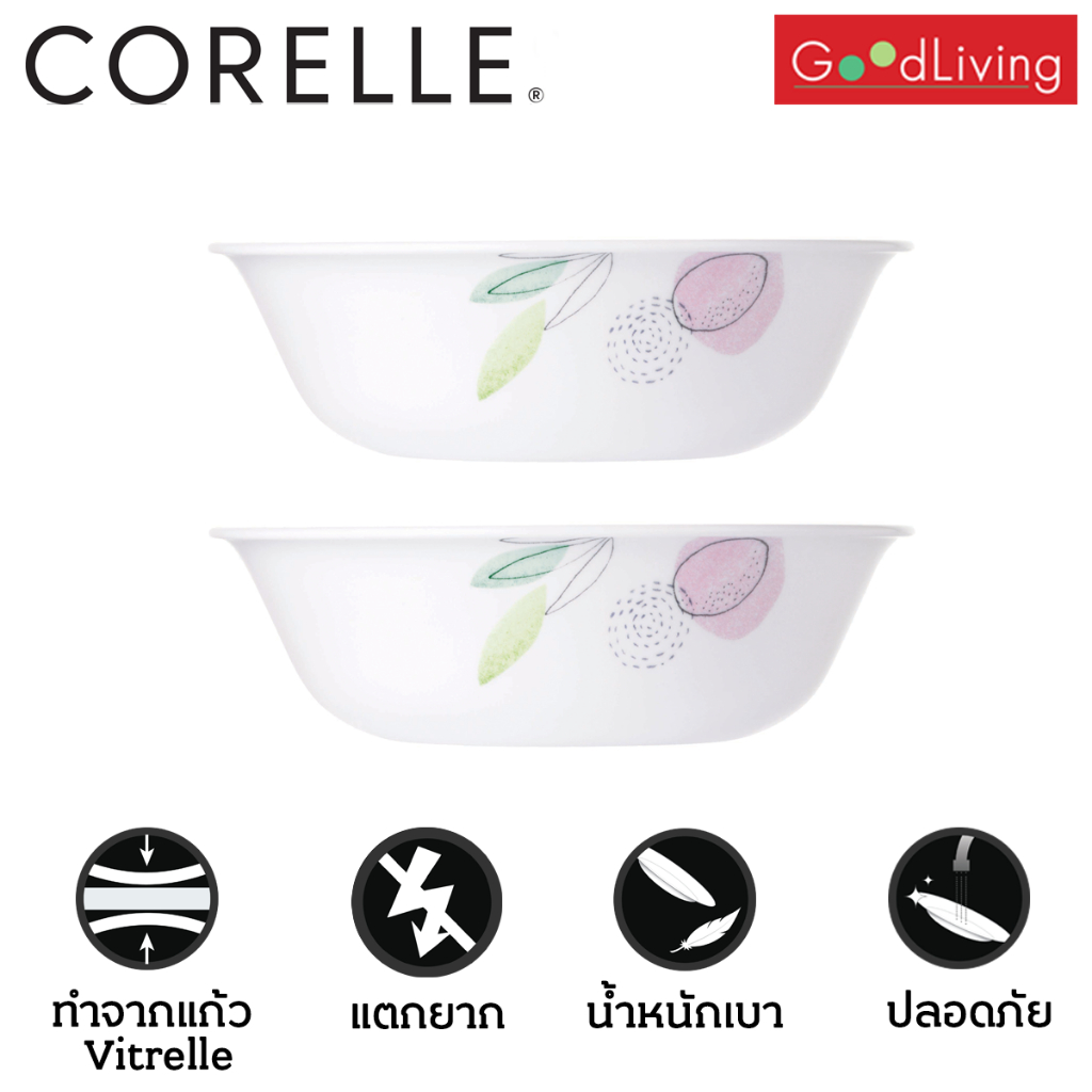 Corelle Poetic Melody ชามซุป/อาหารเช้า 500 มล. ขนาด 6 นิ้ว (15.5 ซม.)จำนวน 2 ชิ้น / C-03-418-PD-2