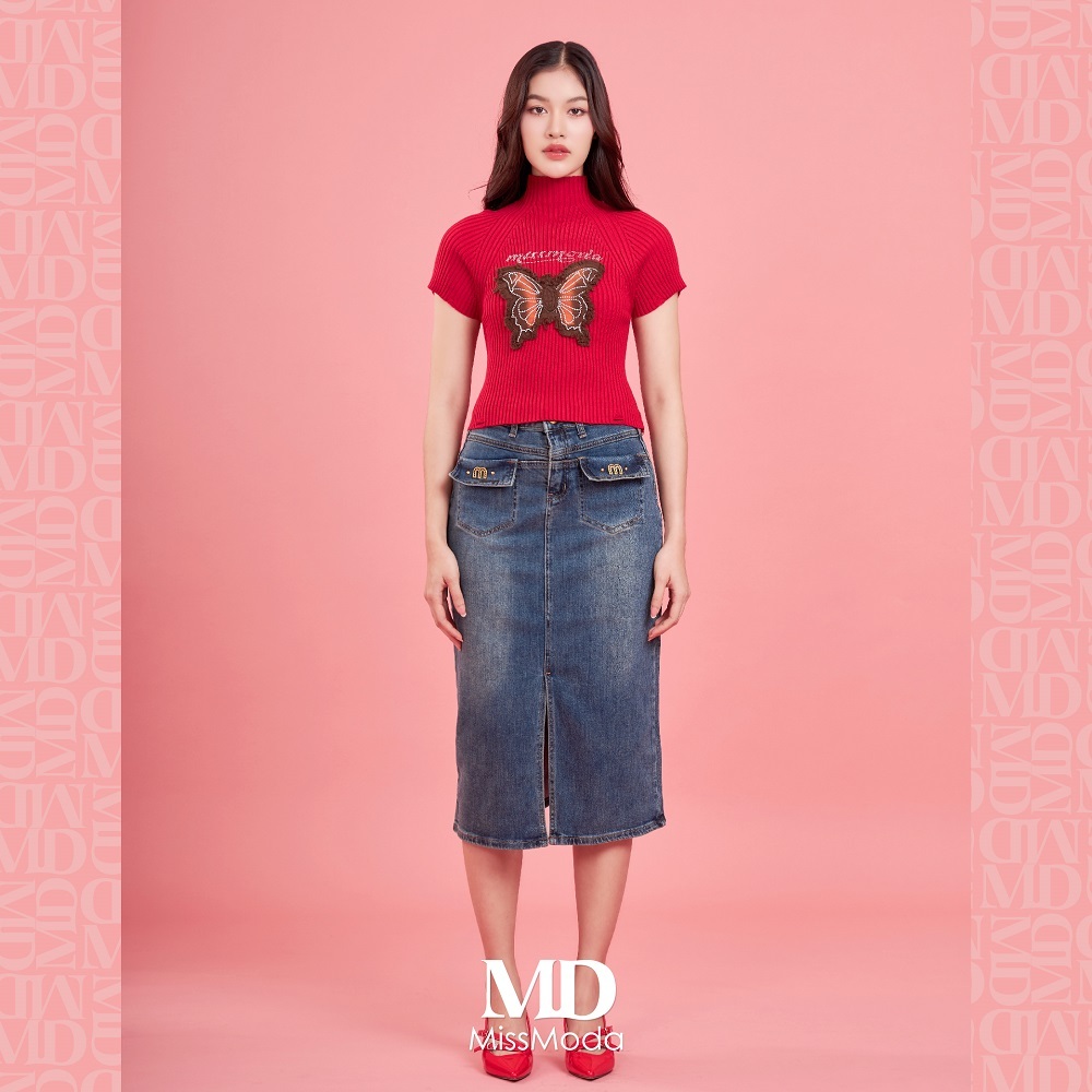Missmoda รุ่น MC-241BJ035-BL กระโปรงยีนส์แบบยาวดีไซน์แหวกข้างหน้ากระเป๋าแต่งlogo สียีนส์ ราคา ถูกที่สุด ดีลบีเคเค แกลเลอรีภาพที่ 8