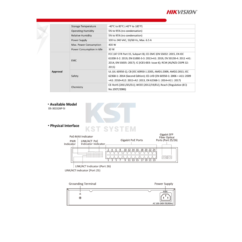DS-3E1526P-SI Hikvision Smart Managed PoE Switch 24Ports