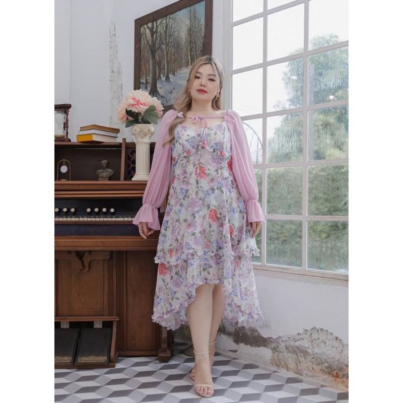 BBWshopเดรสดอกไม้แขนชมพู