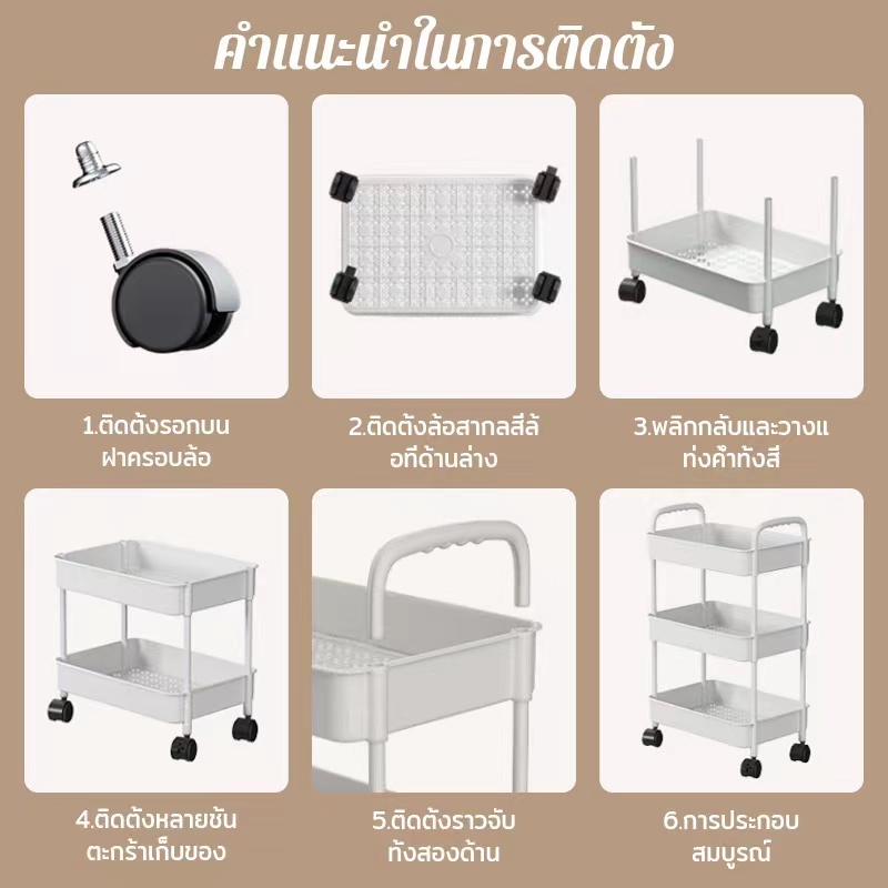 ชั้นวางของรถเข็นพลาสติก 3ชั้น  พร้อมล้อเลื่อน+ที่จับ รถเข็นเก็บของ  เคลื่อนย้ายสะดวก วางของในครัว รุ่นฮิต พร้อมส่ง!