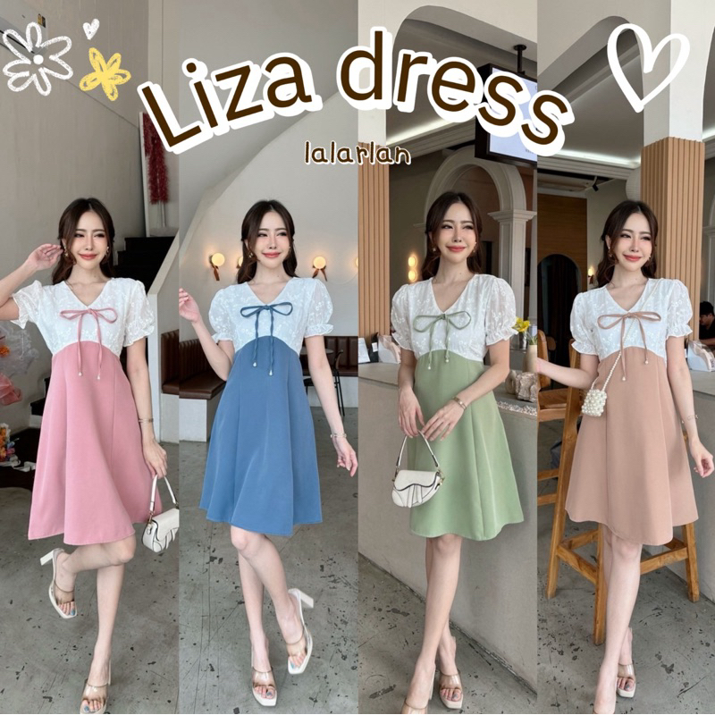 C100 ชุดเดรสคอวีแขนตุ๊กตาผูกโบว์ kimmy dress