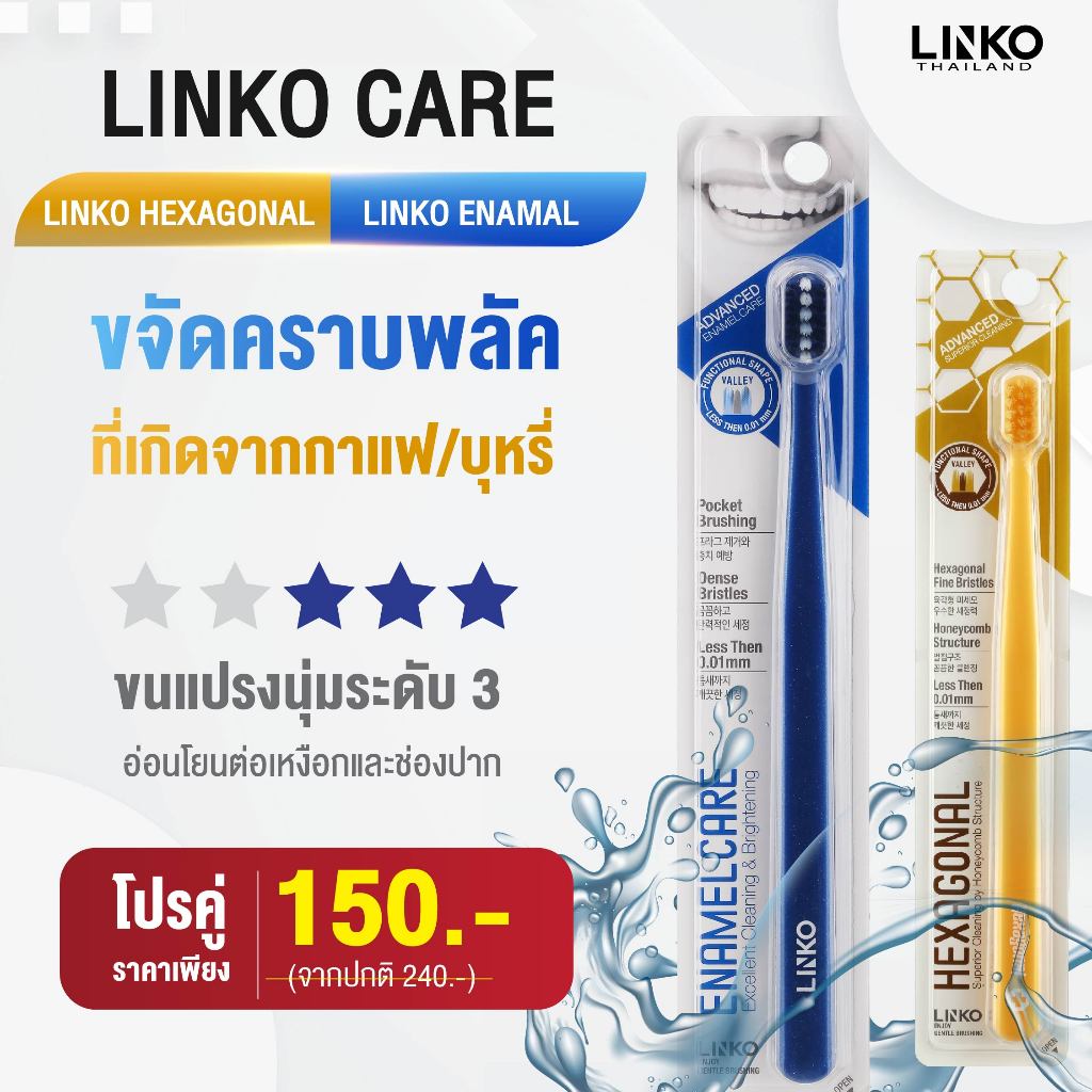 Linko Soooft แปรงสีฟัน Linko Care โปรคู่ Enamel+Hexagonal แปรงสีน้ำเงินหมดค่ะ