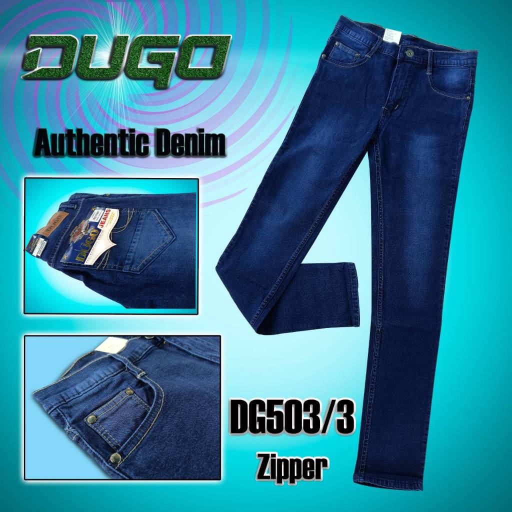 DG503/3 Zipper DUGO กางเกงขายาวเดฟ ผ้ายืด Authentic Denim Competition Design