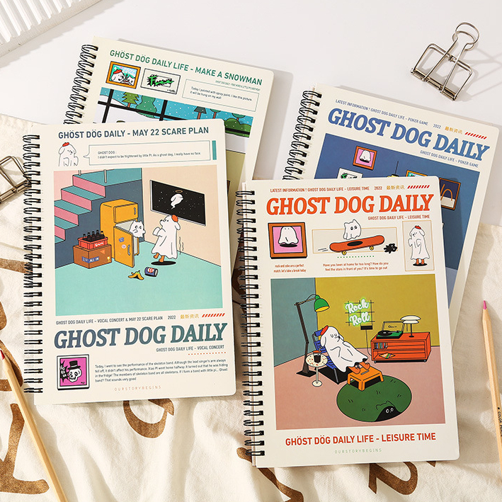N&S สมุดโน้ต แพลนเนอร์ ริมลวดมีเส้น ลายน้องหมา Ghost Dog Daily ลวดลายน่ารัก ลีสันสดใส
