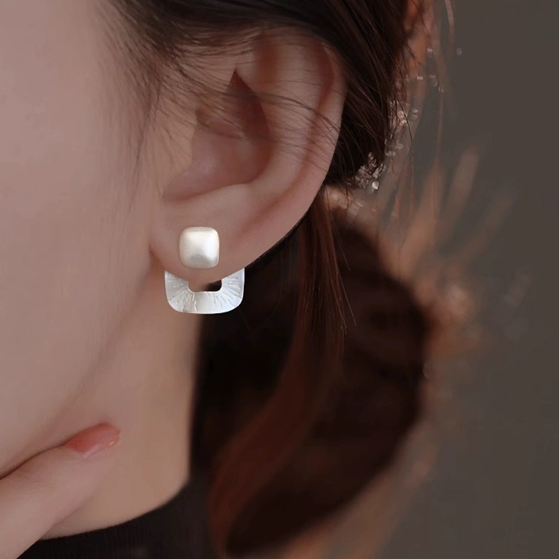 ต่างหูเงินแท้สี่เหลี่ยม/Square Earrings/ต่างหูเงิน/Silver Earrings/Korean Earrings/ต่างหูสไตล์เกาหลี