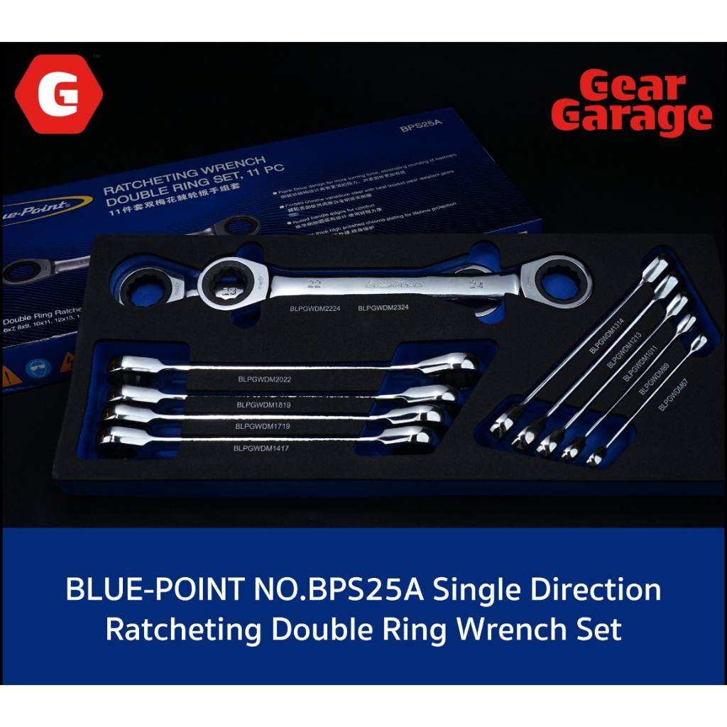 ชุดถาดโฟม ประเเจเเหวนฟรีด้ามตรง BLUE-POINT NO.BPS25A Single Direction Ratcheting Double Ring Wrench Set
