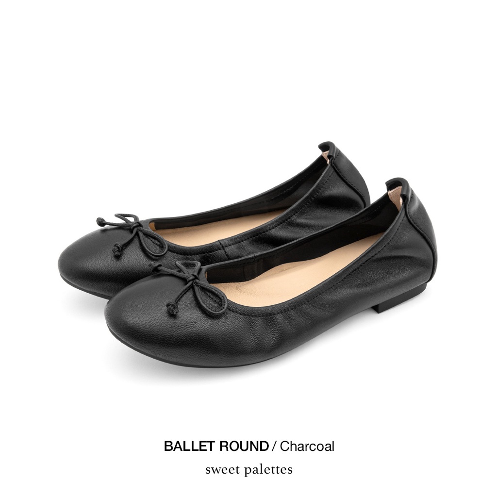 Sweet Palettes รองเท้าหนังแกะ Ballet Round Charcoal