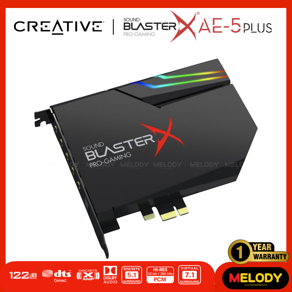 Creative Sound Blasterx AE-5 Plus Hi-Res PCI-e Gaming Sound Card and DAC with RGB Lighting, Dolby Di