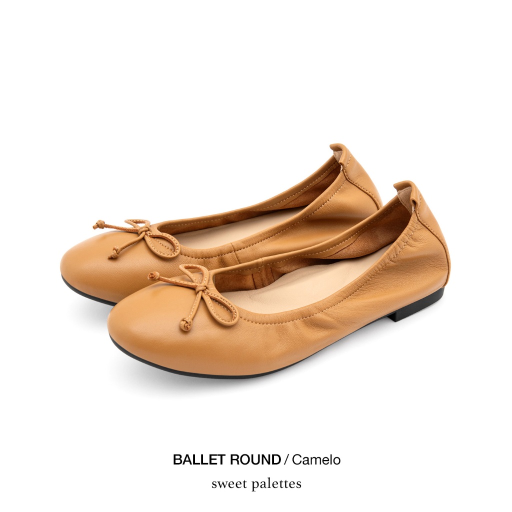 Sweet Palettes รองเท้าหนังแกะ Ballet Round Camelo