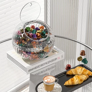 พร้อมส่ง กล่องเก็บขนมขบเคี้ยว กาแฟ แคปซูลกาแฟ แบบใส ทรงกลม ป้องกันฝุ่น กล่องเก็บของ