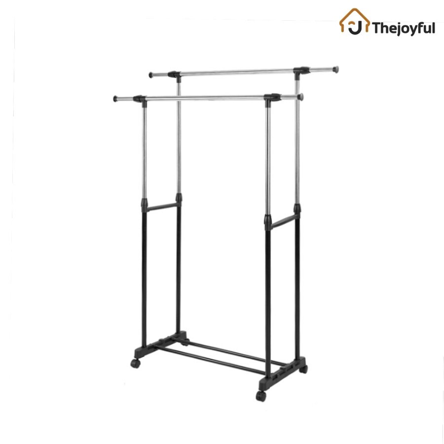 Thejoyful ราวตากผ้าบาร์คู่ ราวตากผ้าสแตนเลส ปรับระดับได้ แขวนได้เยอะ หลายขนาด
