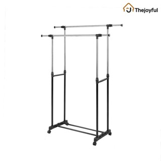 Thejoyful ราวตากผ้าบาร์คู่ ราวตากผ้าสแตนเลส ปรับระดับได้ แขว…