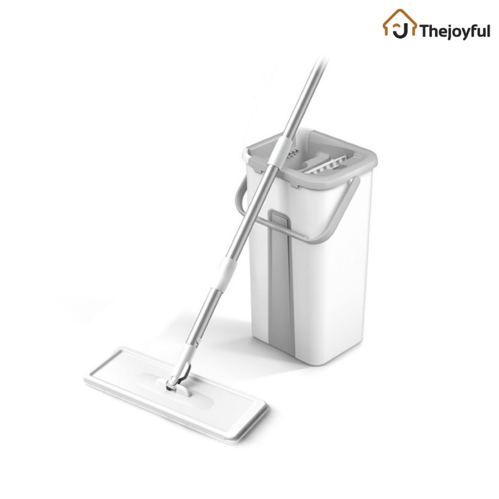 ไม้ถูพื้น พร้อมถังรีดน้ำ ชุดไม้ถูพื้น Flat mop ดูดซับน้ำได้ดี แถมผ้า หมุนได้ 30องศา Thejoyful